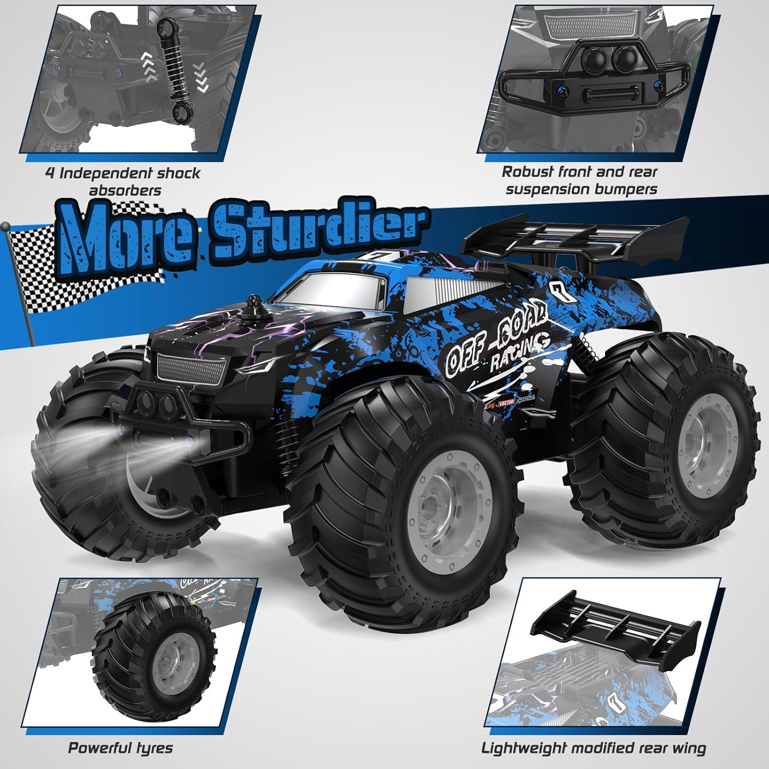 Thumbnail 4 de Hielse Remote Control Car (All-Terrain RC Truck) 1:20, 2.4GHz, LED, 10KM/H, Rechargeable (RTR) for Kids