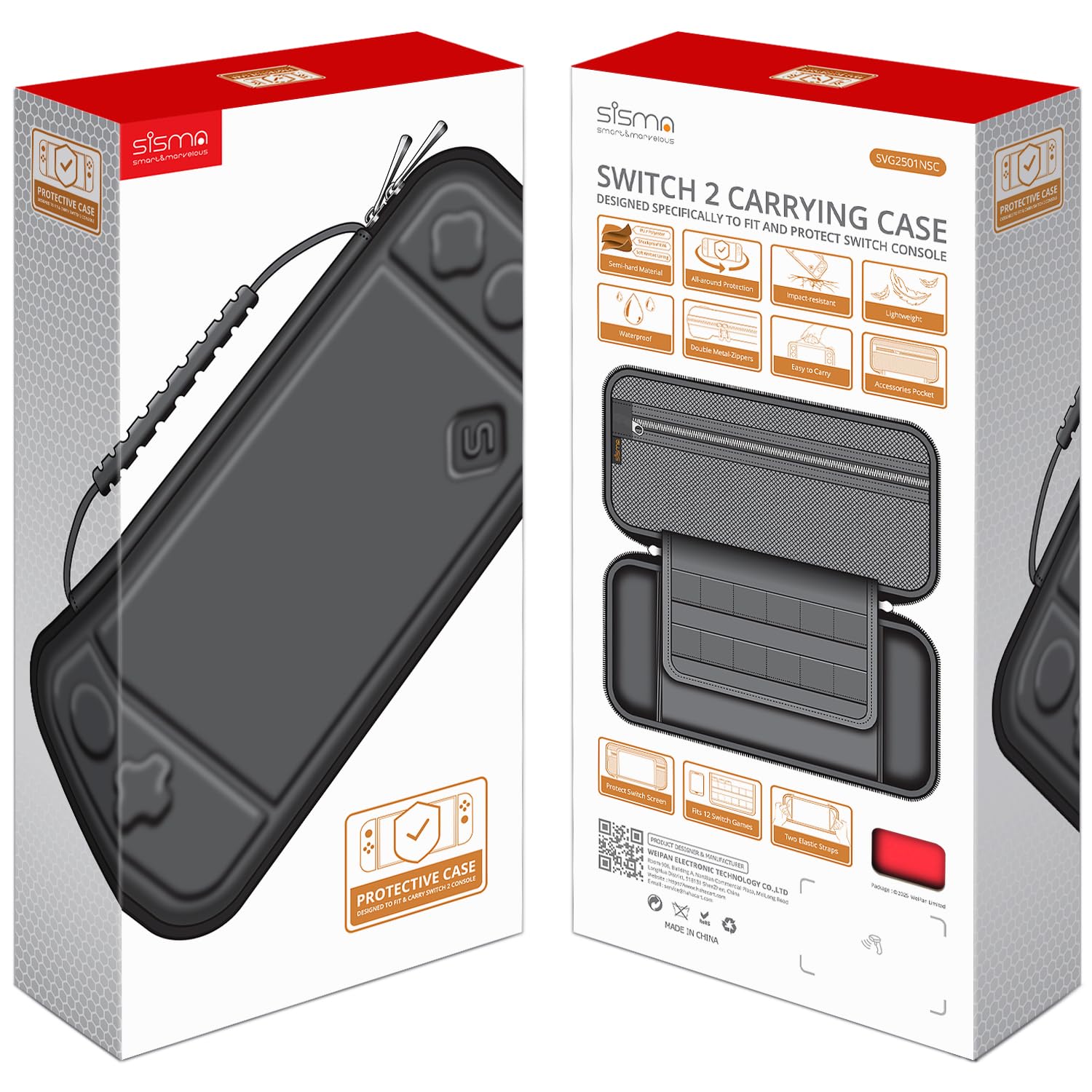 Thumbnail 6 de sisma Slim Carrying Case for Nintendo Switch 2 (Red) — Hard Shell Travel Protective Case with 12 Game Card Holders