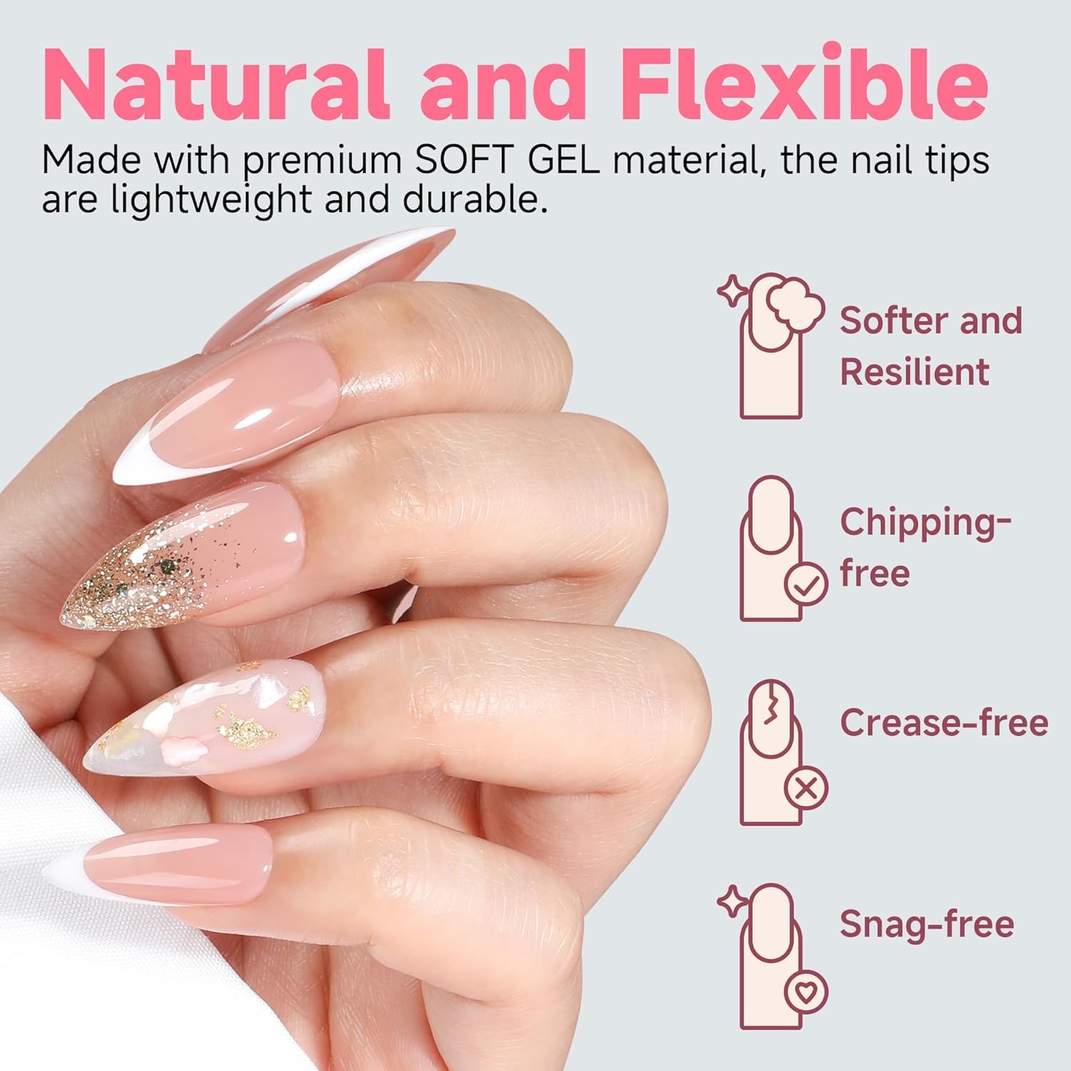 Thumbnail 6 de UNA GELLA Stiletto Medium Nagel Tips – 312 Stück, Full Cover, Pre-buff, Halb-matt, No C Curve, 12 Größen