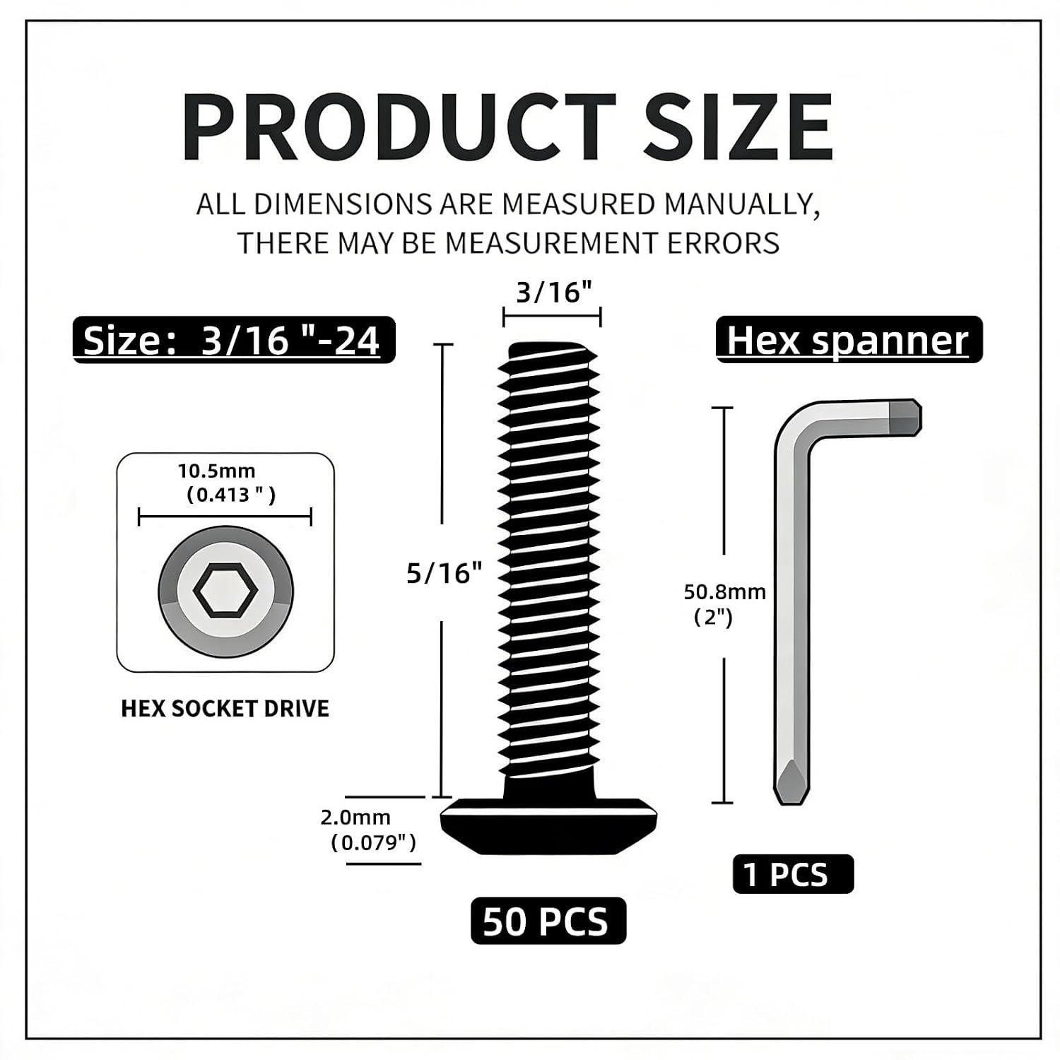 Detalle de Flat Head Hex Socket Screws, 3/16"-24 x 5/16