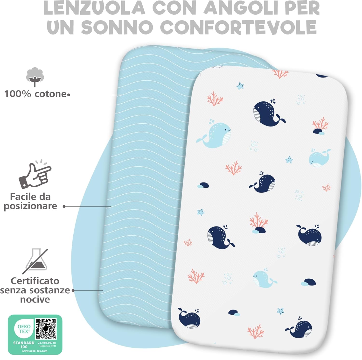 Thumbnail 2 de Next To Me 3‑in‑1 lenzuola culla 50 x 83 cm set 2 + coprimaterasso impermeabile