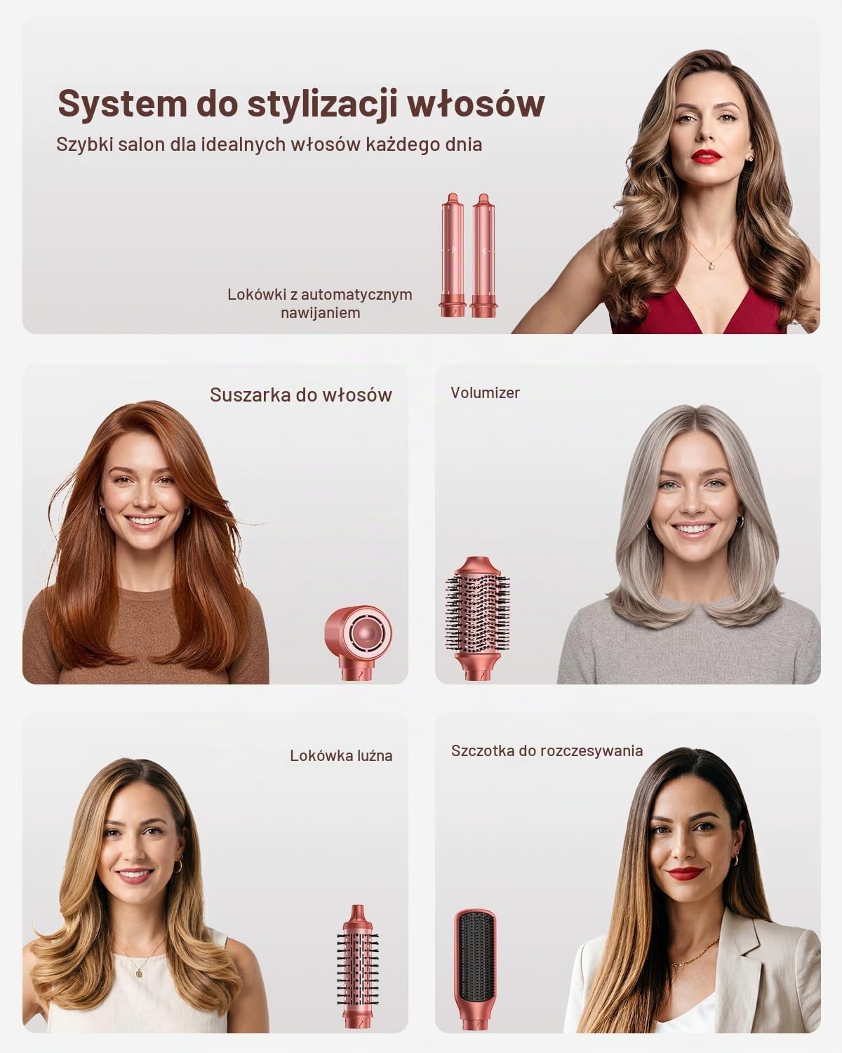 Detalle 2 de HITTIONA F2 Airstyler 6 w 1, suszarka jonowa 1500 W i automatyczna lokówka
