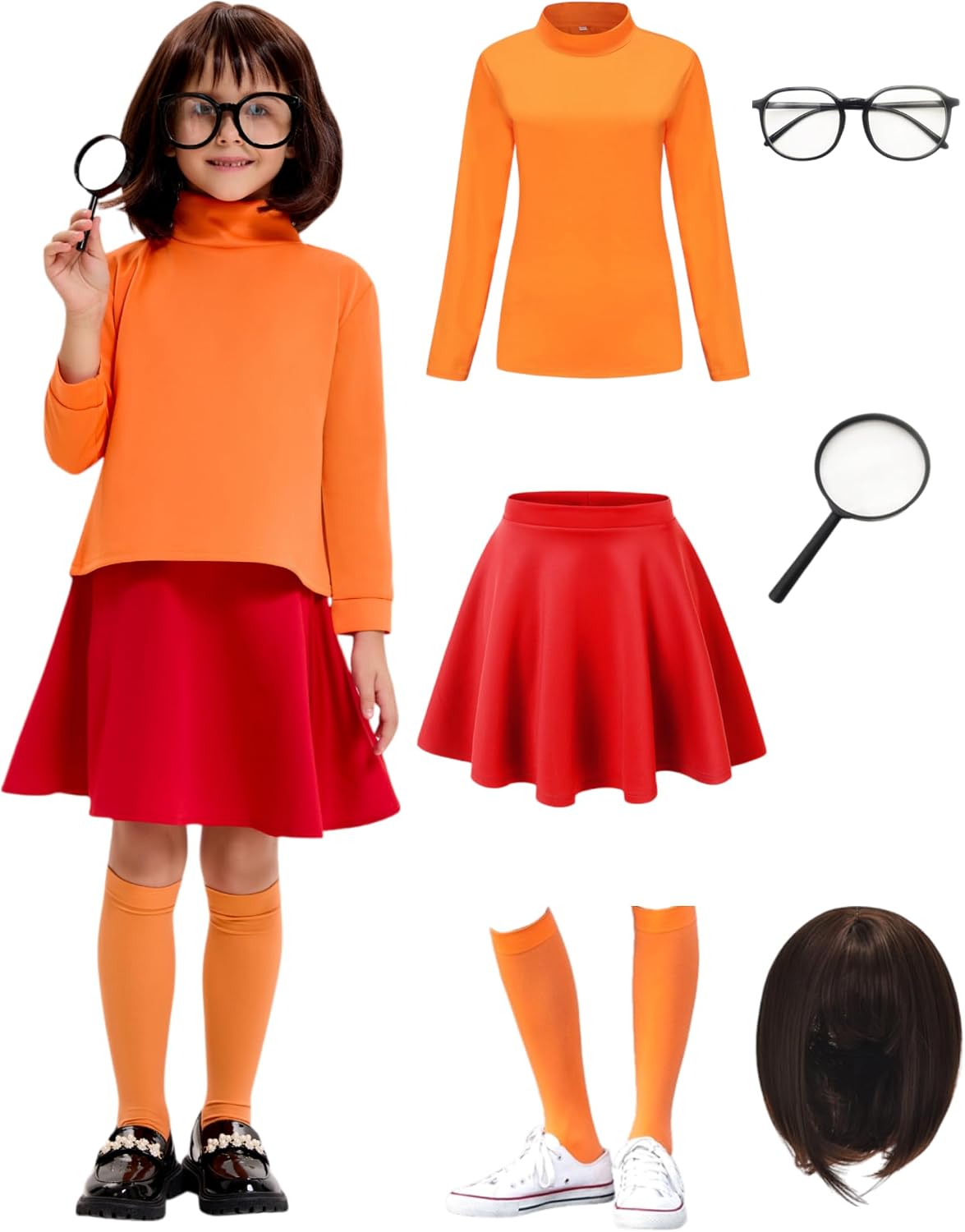 Detalle de Oerinkend SKBGET Girls' Halloween Costume, Red Skirt Set with Wig and Accessories