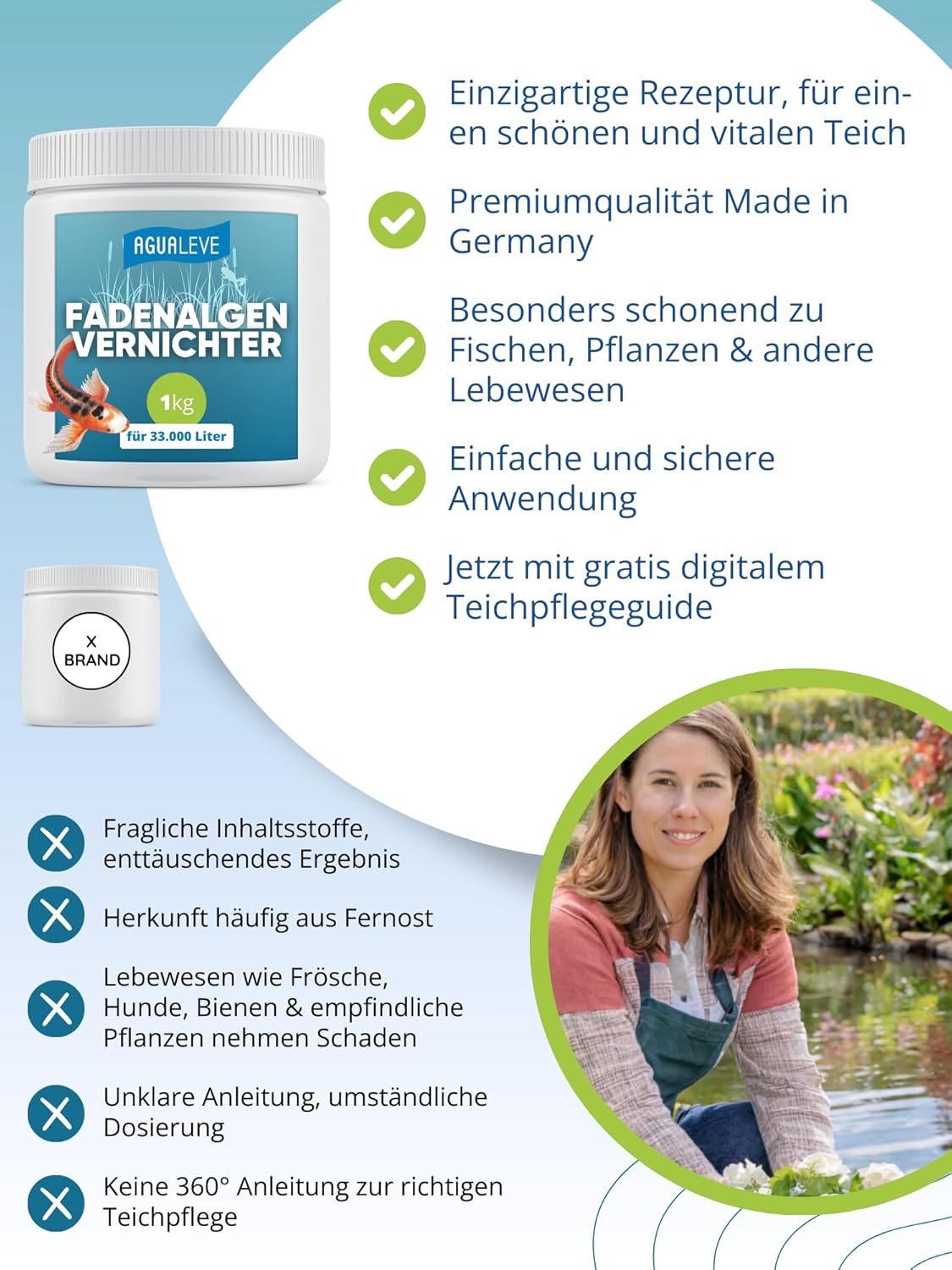 Thumbnail 6 de AGUALEVE® Fadenalgenvernichter 1 kg mit Aktivsauerstoff-2.0-Formel für bis zu 33.000 l Teichwasser