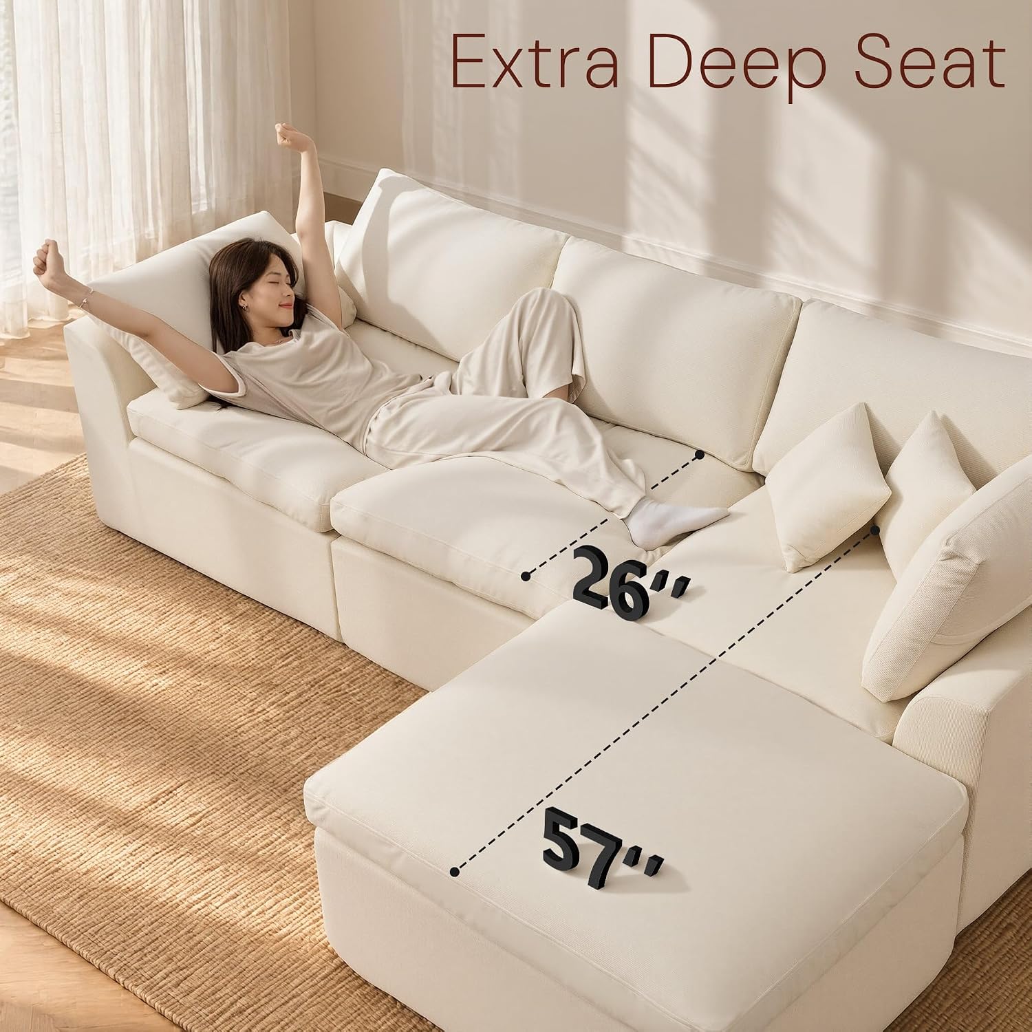 Detalle 2 de Korser LSYB-5525BEIGE 110-Inch Modular Chenille Sectional Sofa with Ottoman