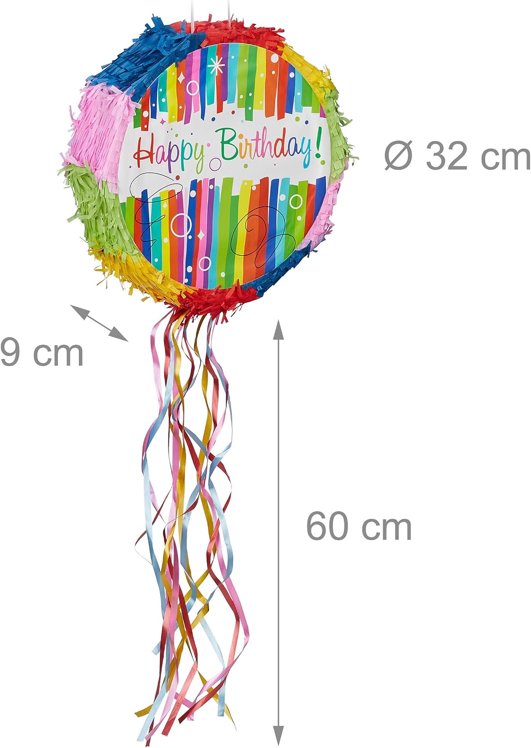 Detalle de Relaxdays Pinata «Happy Birthday» — Pinata décorative à remplir soi-même, 32×9 cm, multicolore