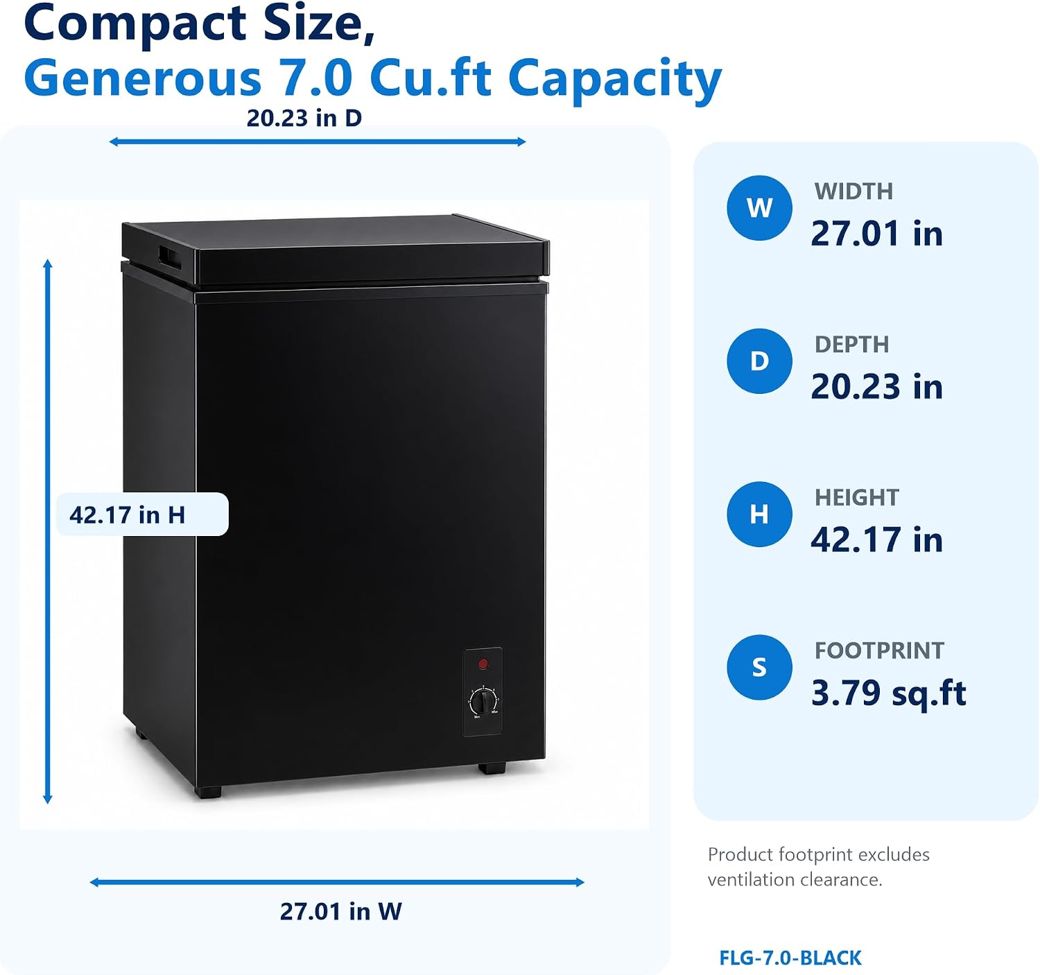 Detalle 2 de LOUDKIT FLG-7.0-BLACK Chest Freezer, 7.0 cu.ft., 7-Level Thermostat