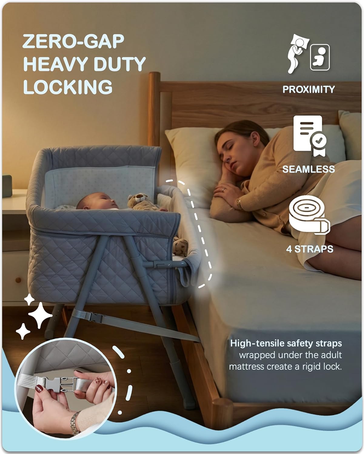 Detalle 2 de BEKA 2-in-1 Bassinet Bedside Sleeper with Adjustable Height and Mesh Sides