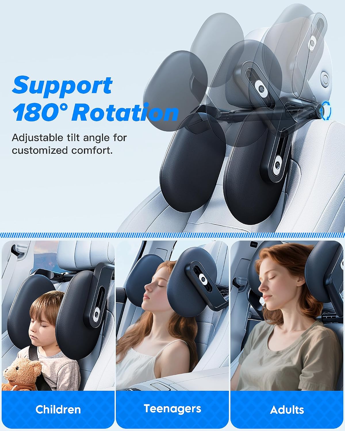 Thumbnail 3 de Kopfstütze Auto Kinder – 2026 Upgrade mit 360° Drehung, 3-Punkt-Verbindung und atmungsaktivem Memory-Foam