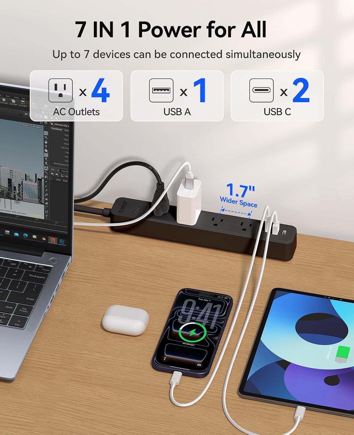 Detalle 2 de ORICO Power Strip 7-in-1