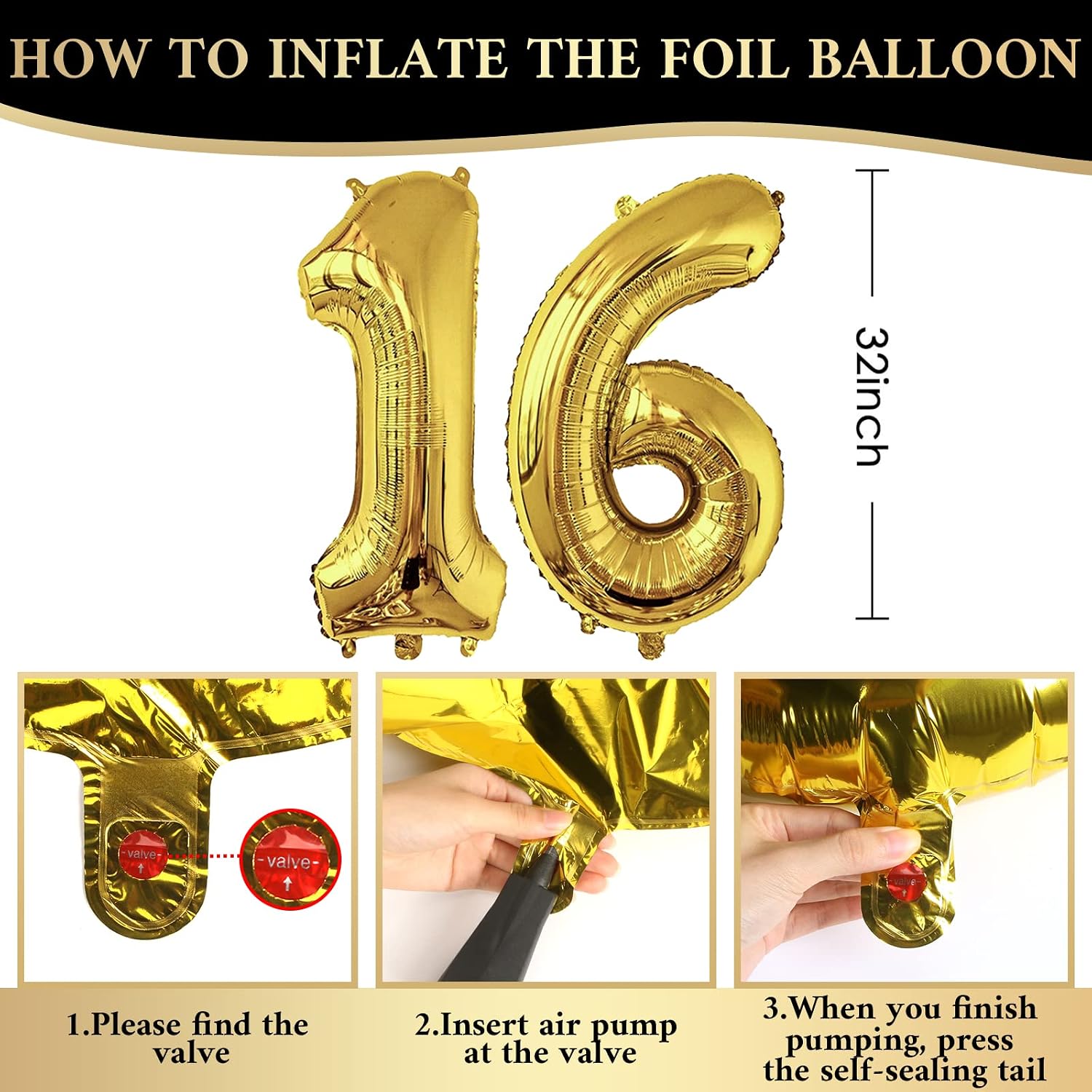 Detalle de 16 Geburtstag Deko-Set Schwarz-Gold für Jungen und Mädchen – Ballonbogen, Girlande & Konfetti-Ballon