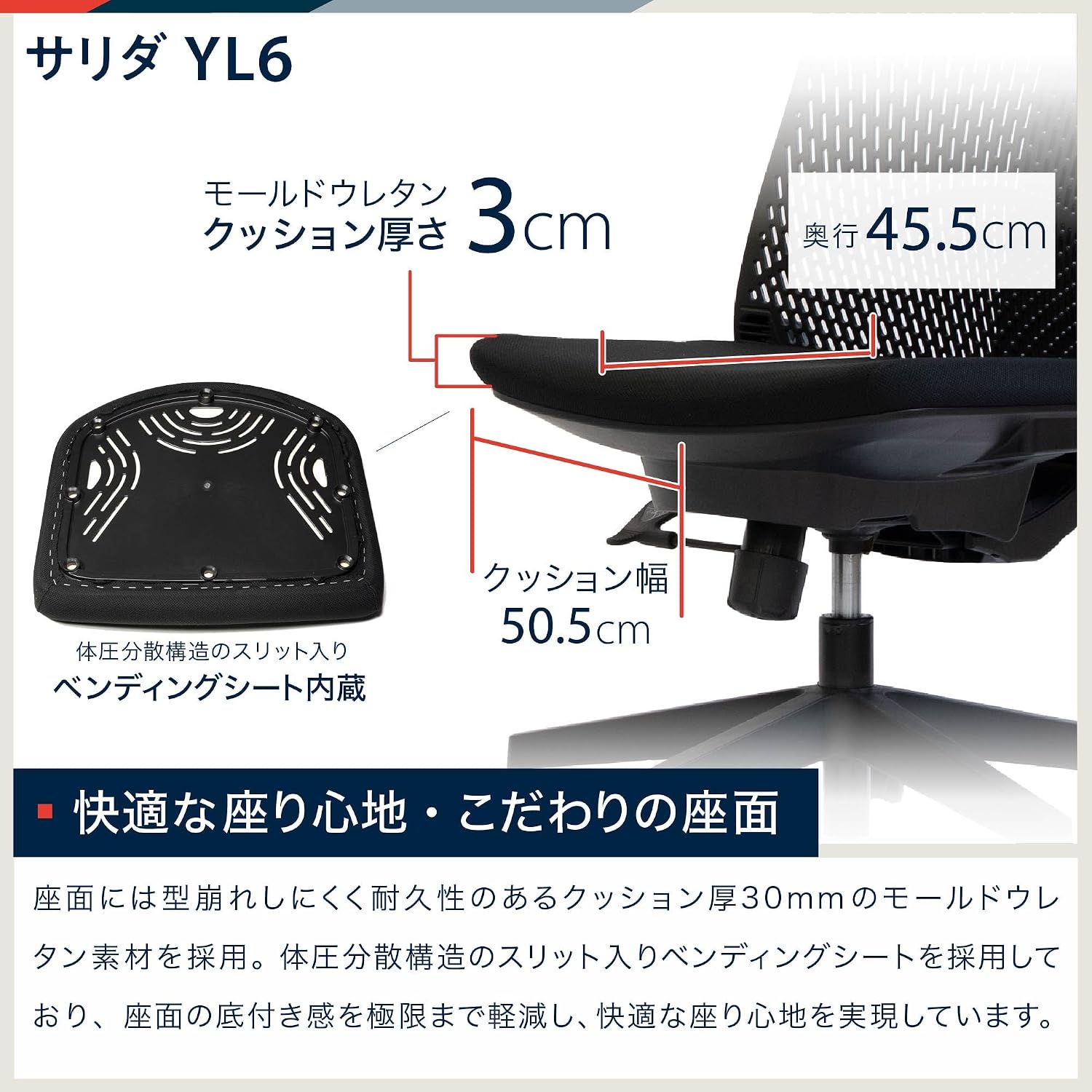Detalle de イトーキ サリダ YL6-BLEL オフィスチェア ブラック、メッシュハイバック・シンクロロッキング・座面昇降