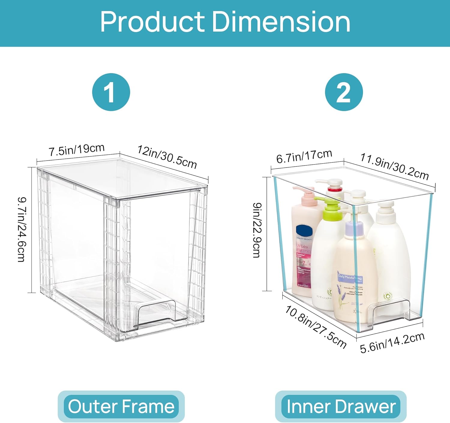 Detalle de Vtopmart 4 Pack Clear Stackable Storage Drawers 9.7"