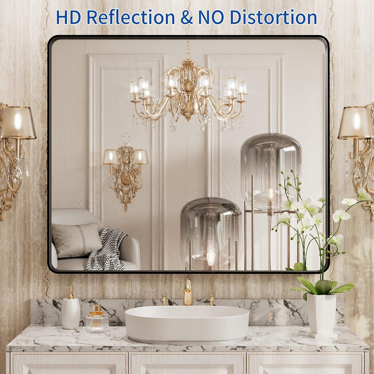 Detalle 2 de WEER 36x30 Inch Black Metal Framed Bathroom Mirror