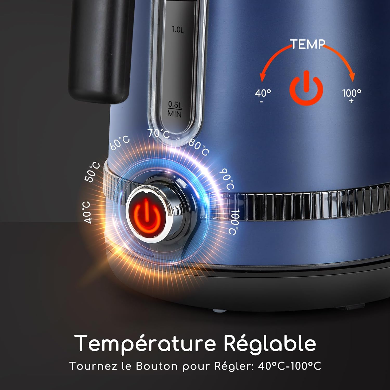 Thumbnail 1 de Aigostar bouilloire électrique à température réglable inox 1,7 L bleu foncé vintage