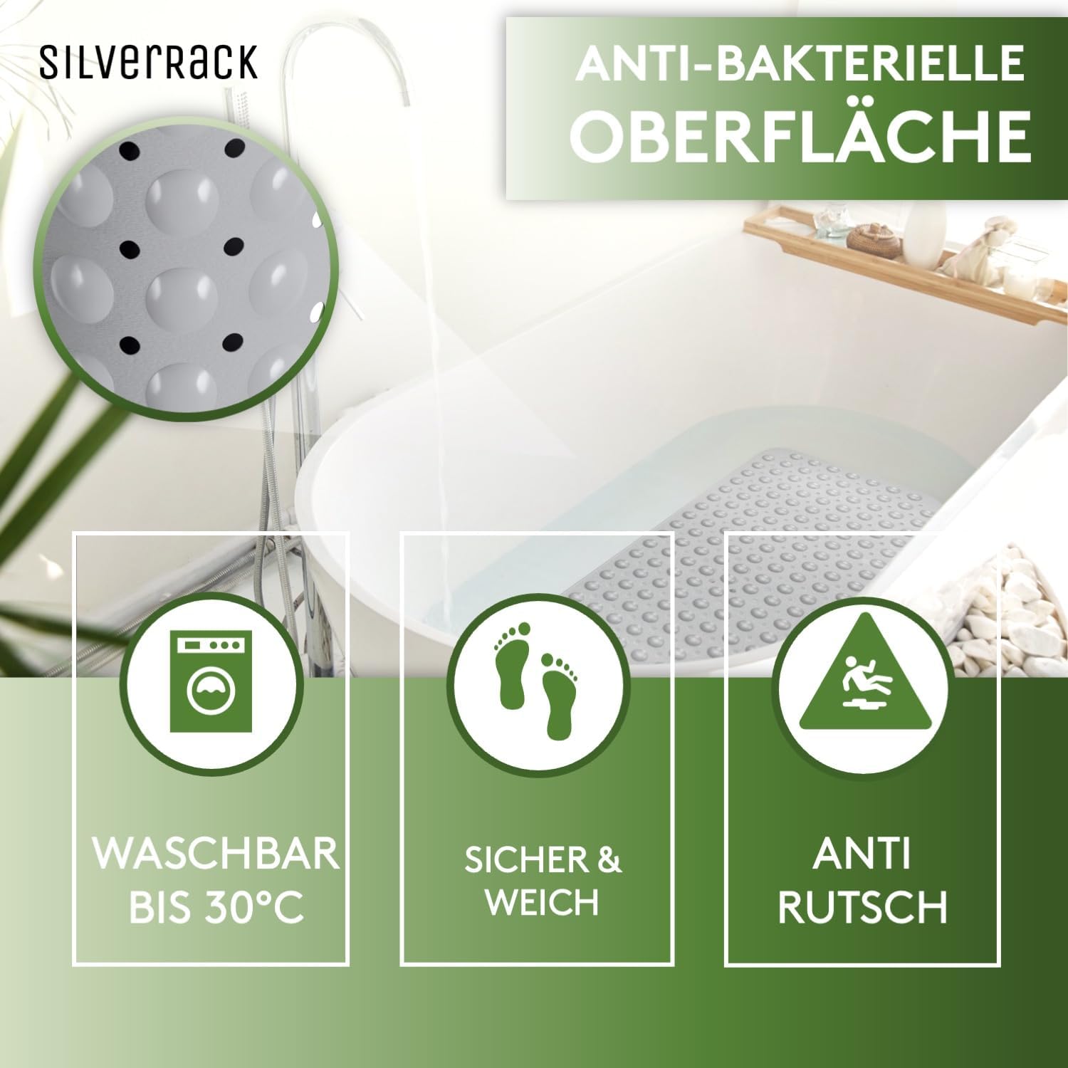 Thumbnail 6 de SilverRack Badewannenmatte 100x40 cm Grau – Antirutschmatte für Badewanne