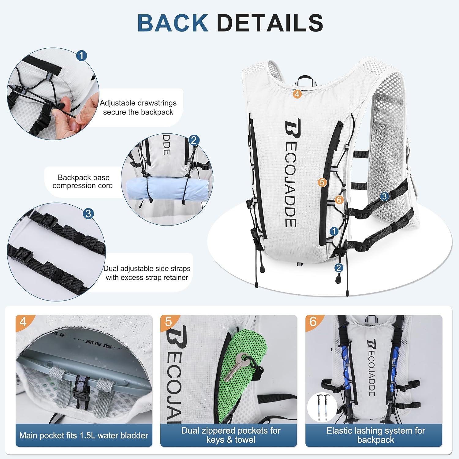 Thumbnail 2 de BECOJADDE Running Vest 5L hydration pack