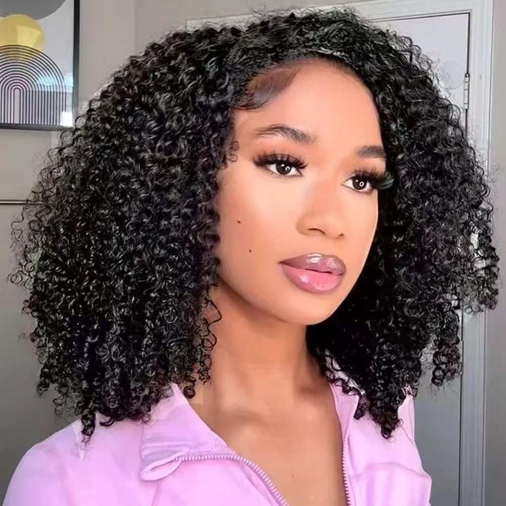 Perruque Demi-Tête 3 en 1 en Cheveux Humains Bouclés – 14 pouces, sans colle, bandeau flip-over