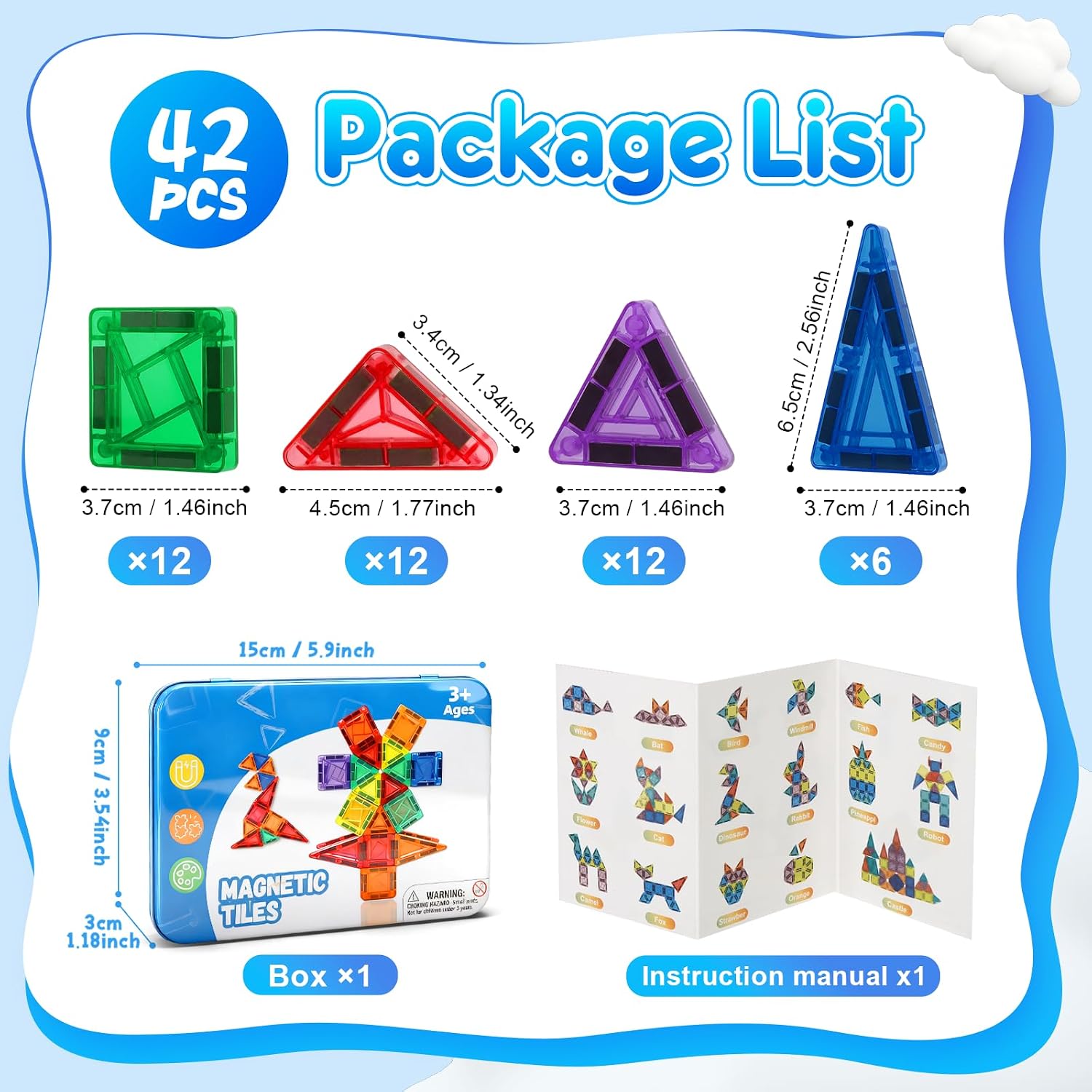 Thumbnail 1 de CS COSDDI Magnetic Tiles set 42 pcs for kids 🧩