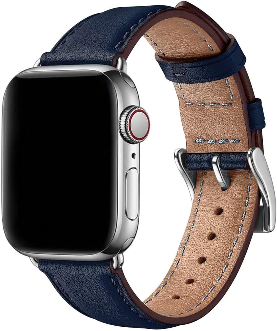 Detalle de SUNFWR Leather Watch Strap for Apple Watch (40mm–42mm) – Darkblue/Silver