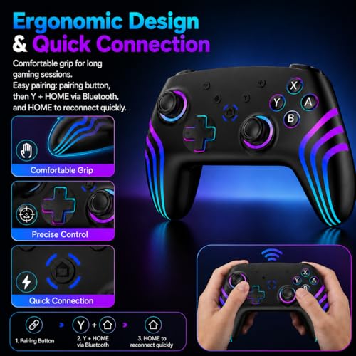 Thumbnail 7 de Riscvma 2pcs Manette Sans Fil pour Switch: RGB, Double Vibration et Turbo