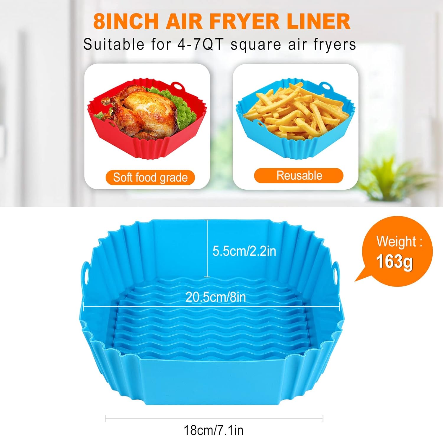 Detalle 2 de Boribim 2 PCS Square Silicone Air Fryer Liners