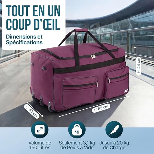 Detalle 2 de Monzana Sac de Voyage à Roulettes Violet 85 L – Sac de Sport 70x36x34 cm, Trolley avec cadenas