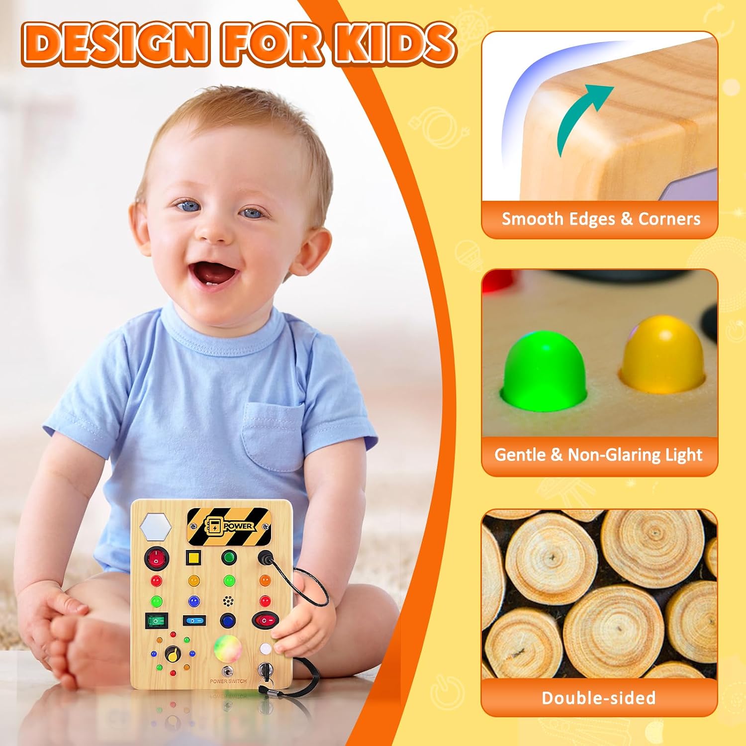 Detalle de TINTECUSA wooden Busy Board with 12 LED Lights, Music and Animal Sounds