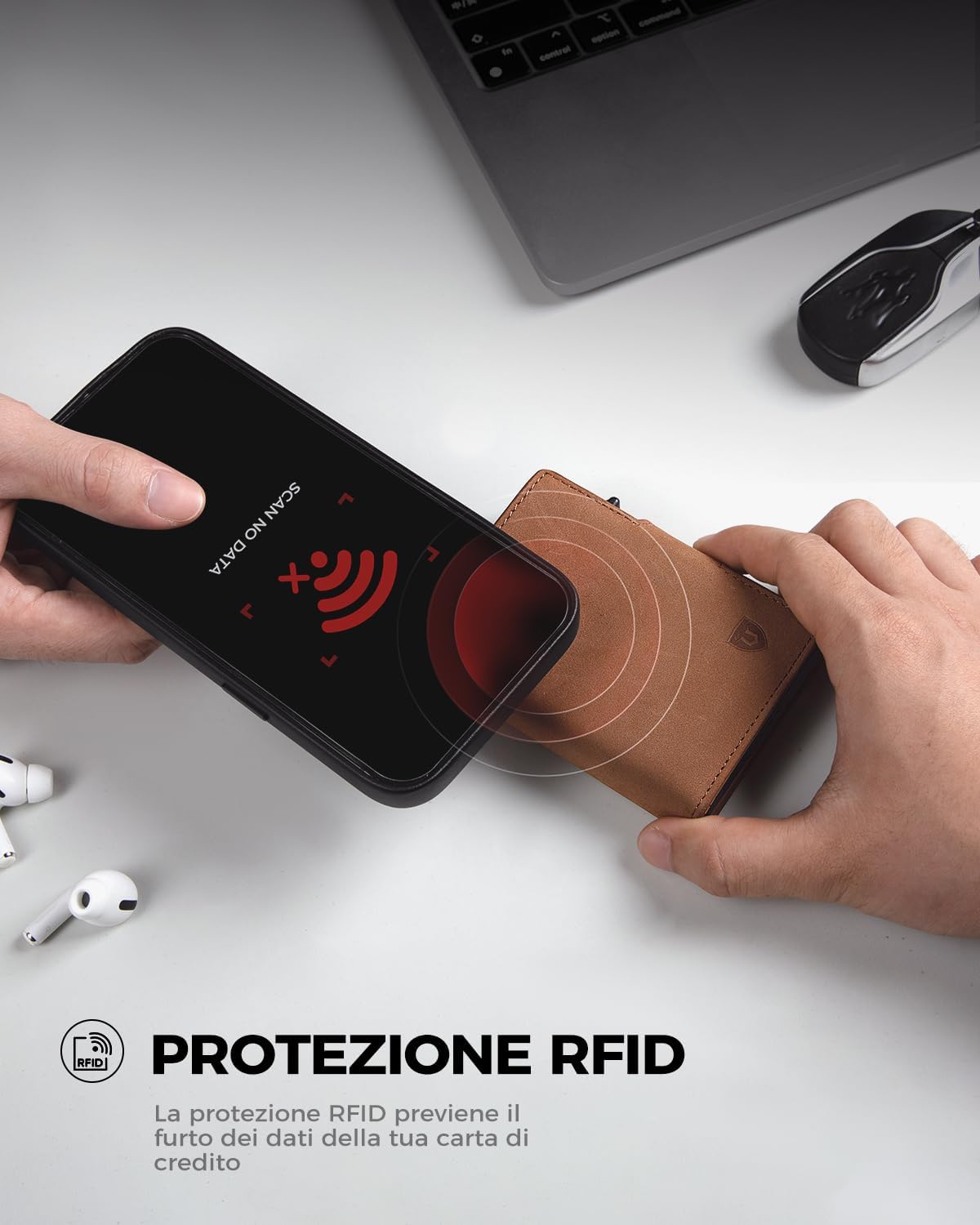 Detalle 2 de LORZOR® Portafoglio Uomo Slim in Pelle con RFID, portacarte pop-up e portamonete