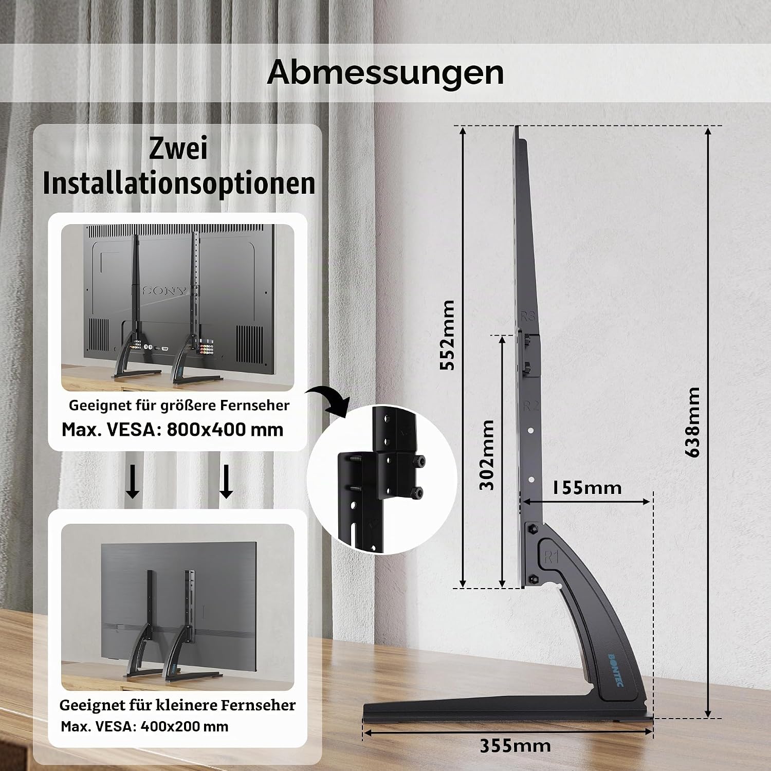 Thumbnail 4 de BONTEC TV Standfuß 22–65 Zoll höhenverstellbar