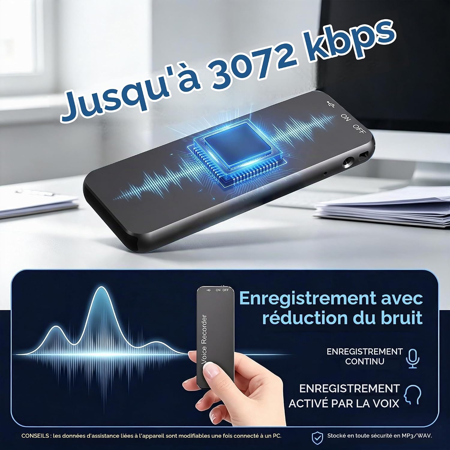 Detalle 2 de Liebssen V53 digitale spraakrecorder, 64 GB, magnetisch en USB-C