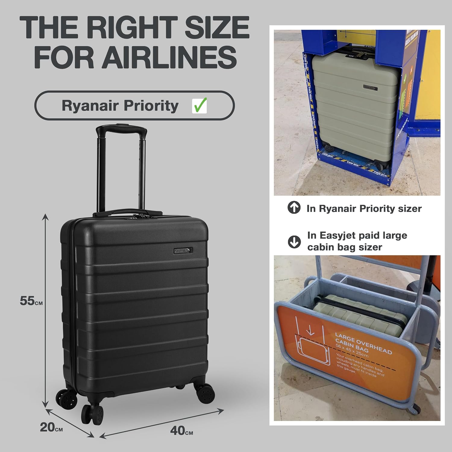 Detalle 2 de Cabin Max Anode 55x40x20 Cabin Suitcase – 40L, Built-in Lock, 8-Wheel Lightweight Carry-On