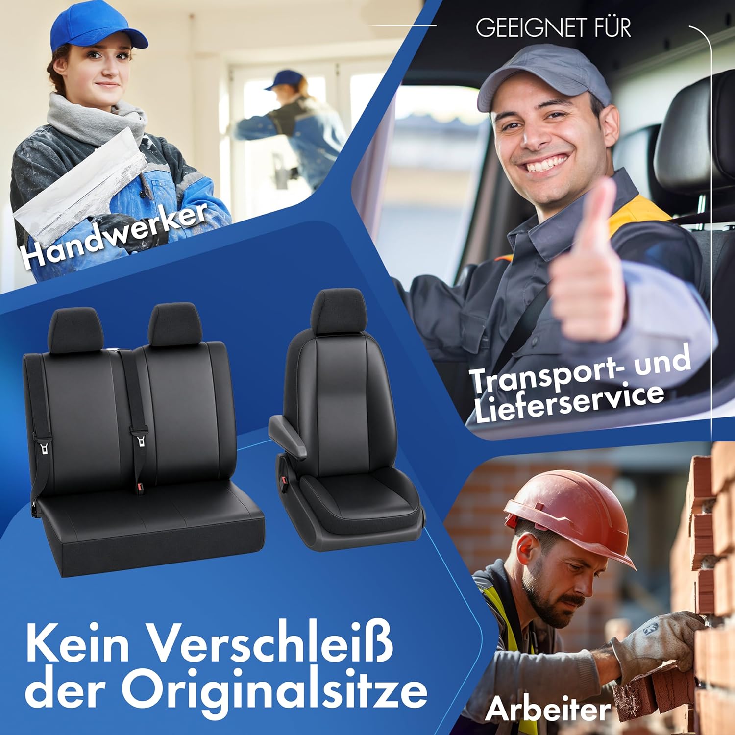 Detalle de Walser Transporter Sitzbezüge VW T6 – Doppelbank vorne klappbar, Kunstleder, passgenau