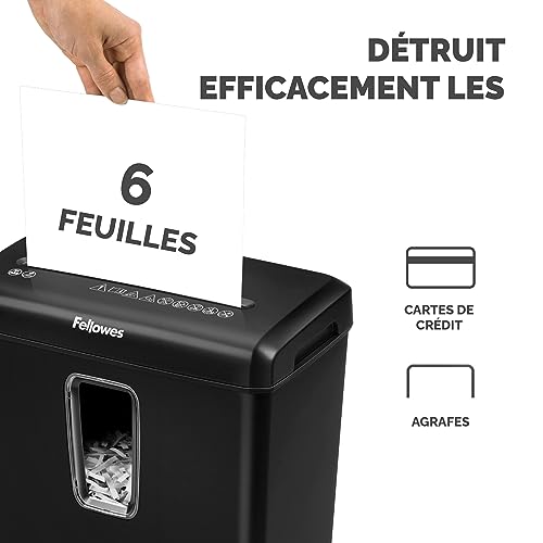 Detalle de Fellowes Powershred FS-6C, destructeur coupe croisée P-4, 6 feuilles, corbeille 15 l