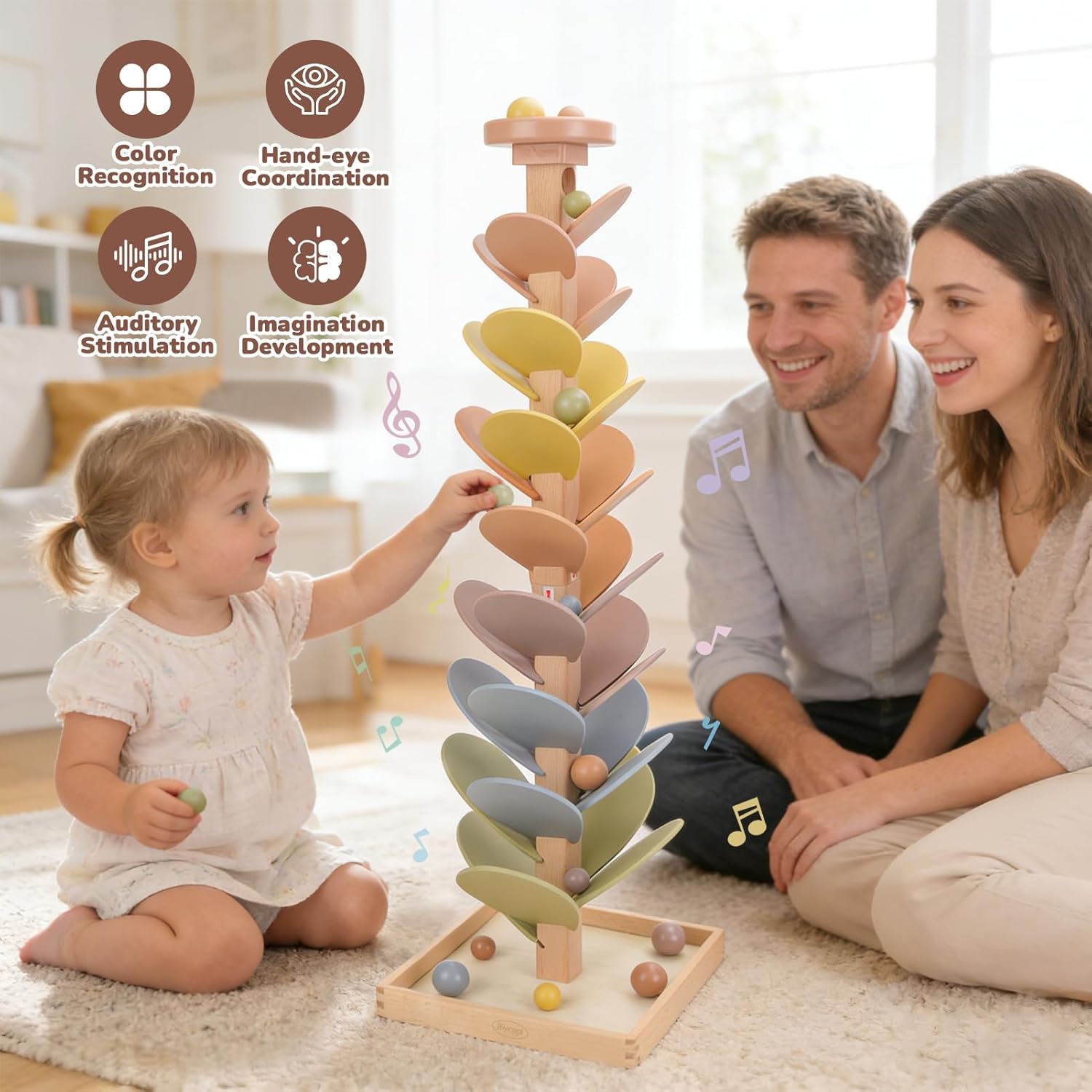 Detalle de Joyreal Montessori Sound Tree – Wooden Marble Run for 3–5 Year Olds