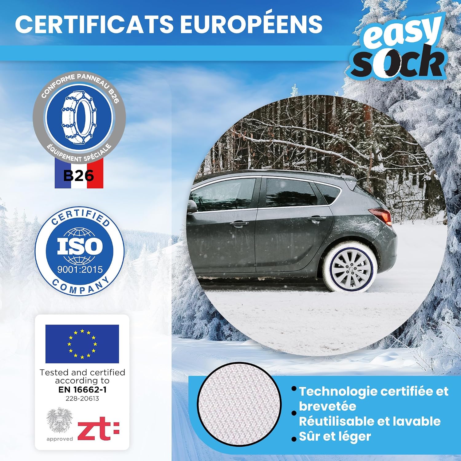 Thumbnail 1 de Easysock EASYSOCKS.L Chaîne Neige Textile, Taille L