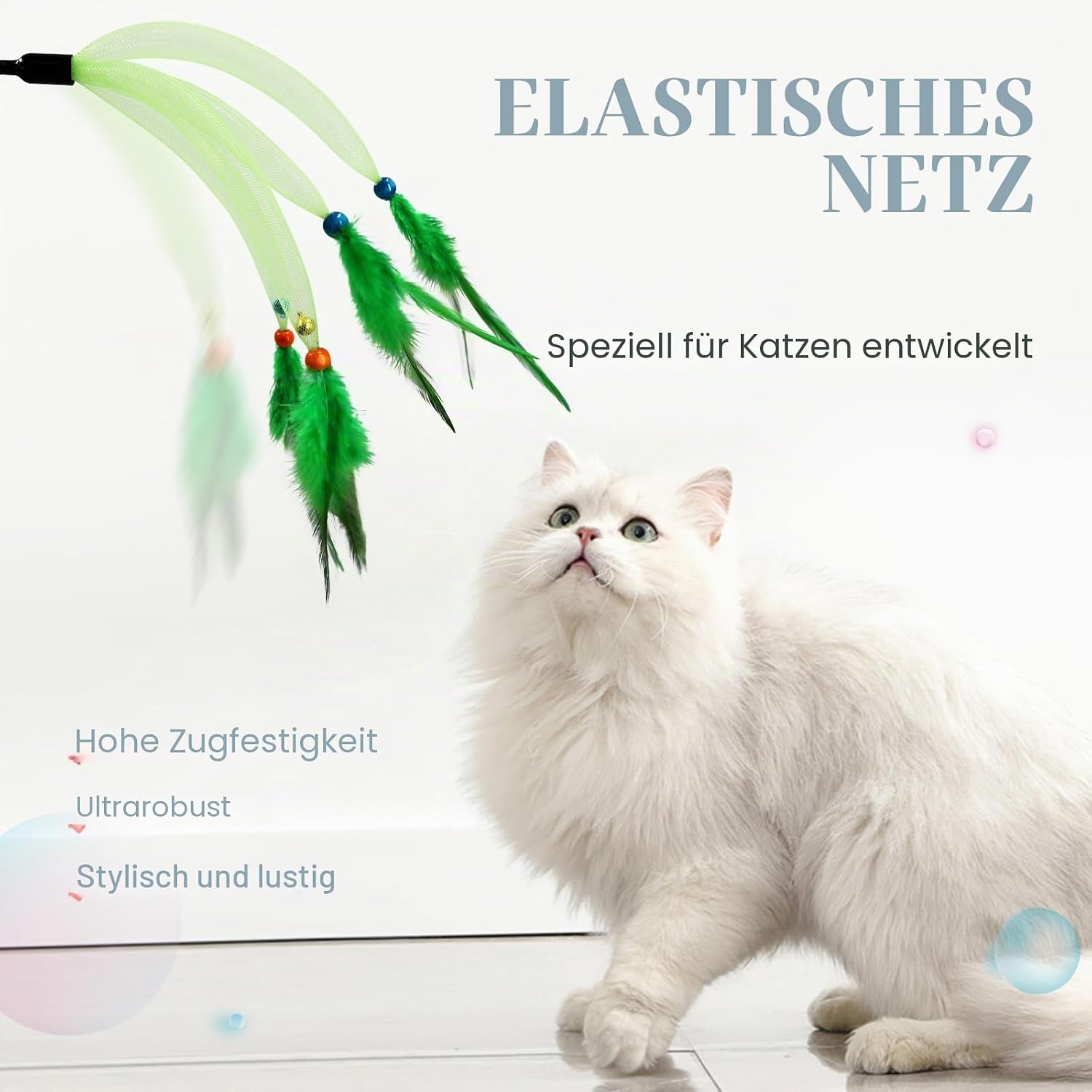 Detalle de SONGWAY Katzenspielzeug Angel mit Feder – Interaktives Katzenspielzeug-Set mit 2 Angelruten und 4 Feder-Ködern