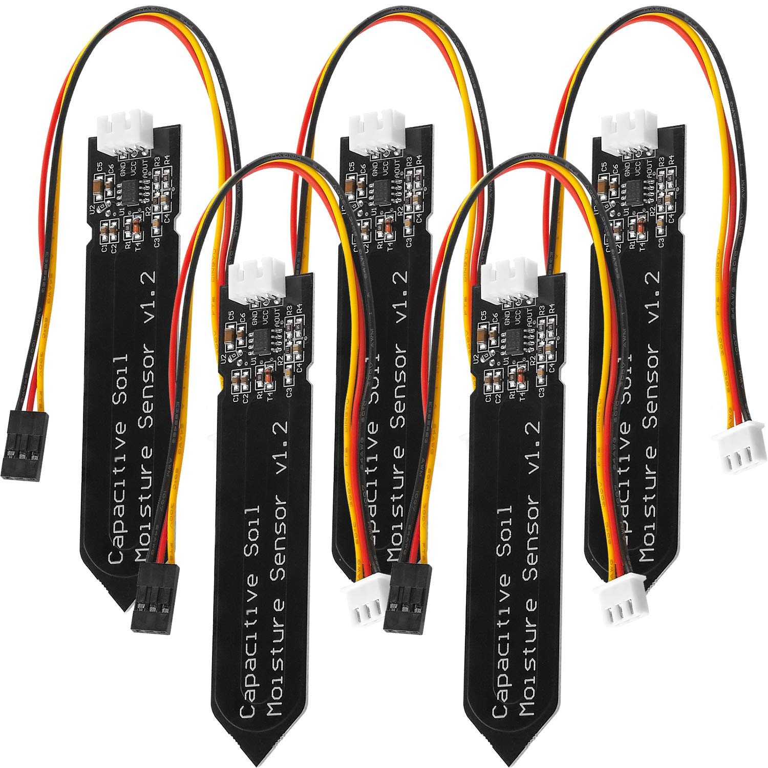 AZDelivery 5x sensori di umidità del suolo capacitivo V1.2 con modulo igrometro (compatibile con Arduino) + e-book