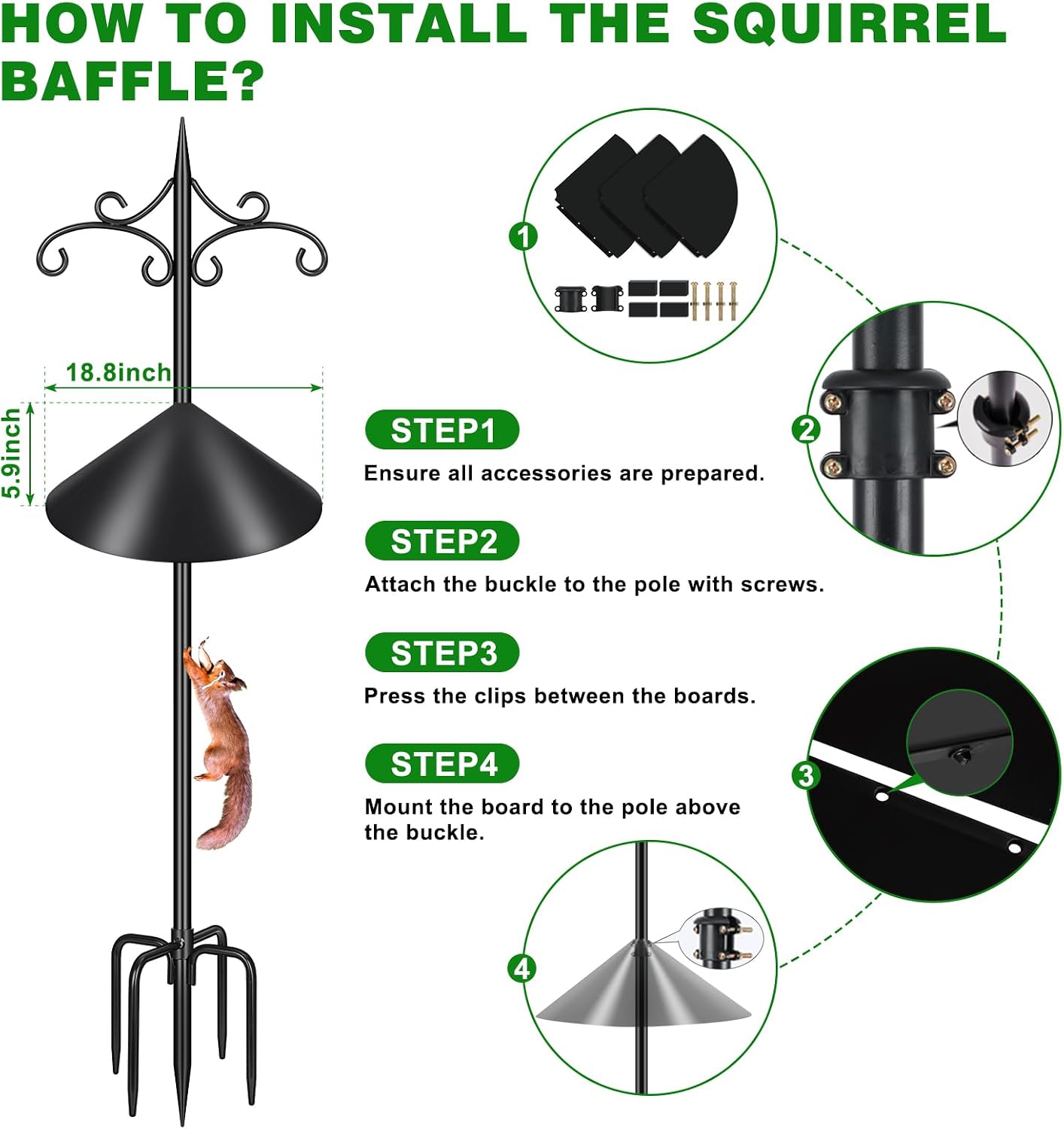 Thumbnail 6 de Tegarbed HKTY-5MYGSG-SSZ-88-1 Shepherd Hook with 88-Inch Pole and Squirrel Baffle