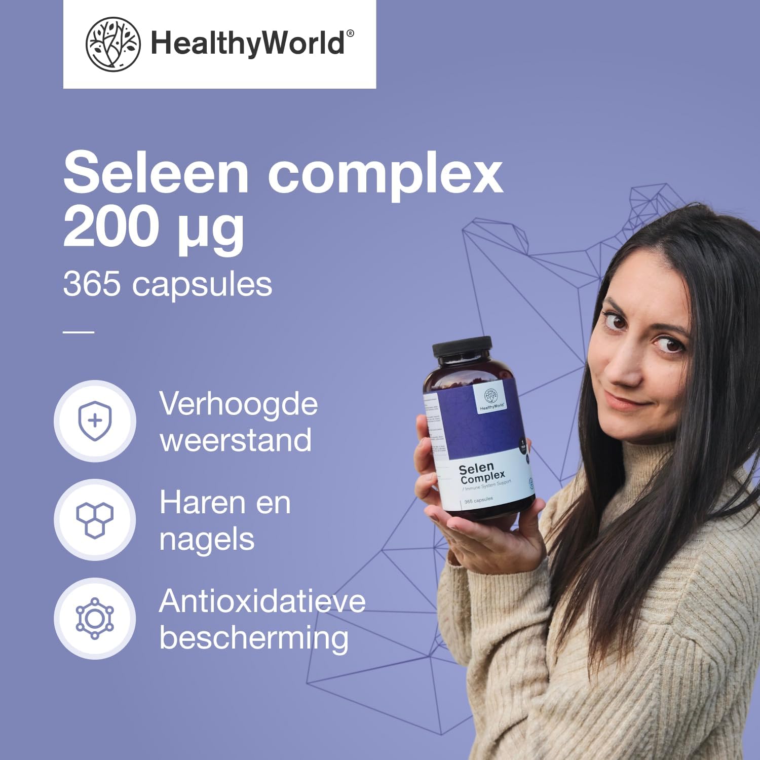 Thumbnail 2 de HealthyWorld Selen Complex 200 µg – 365 plantaardige capsules met 3 vormen selenium