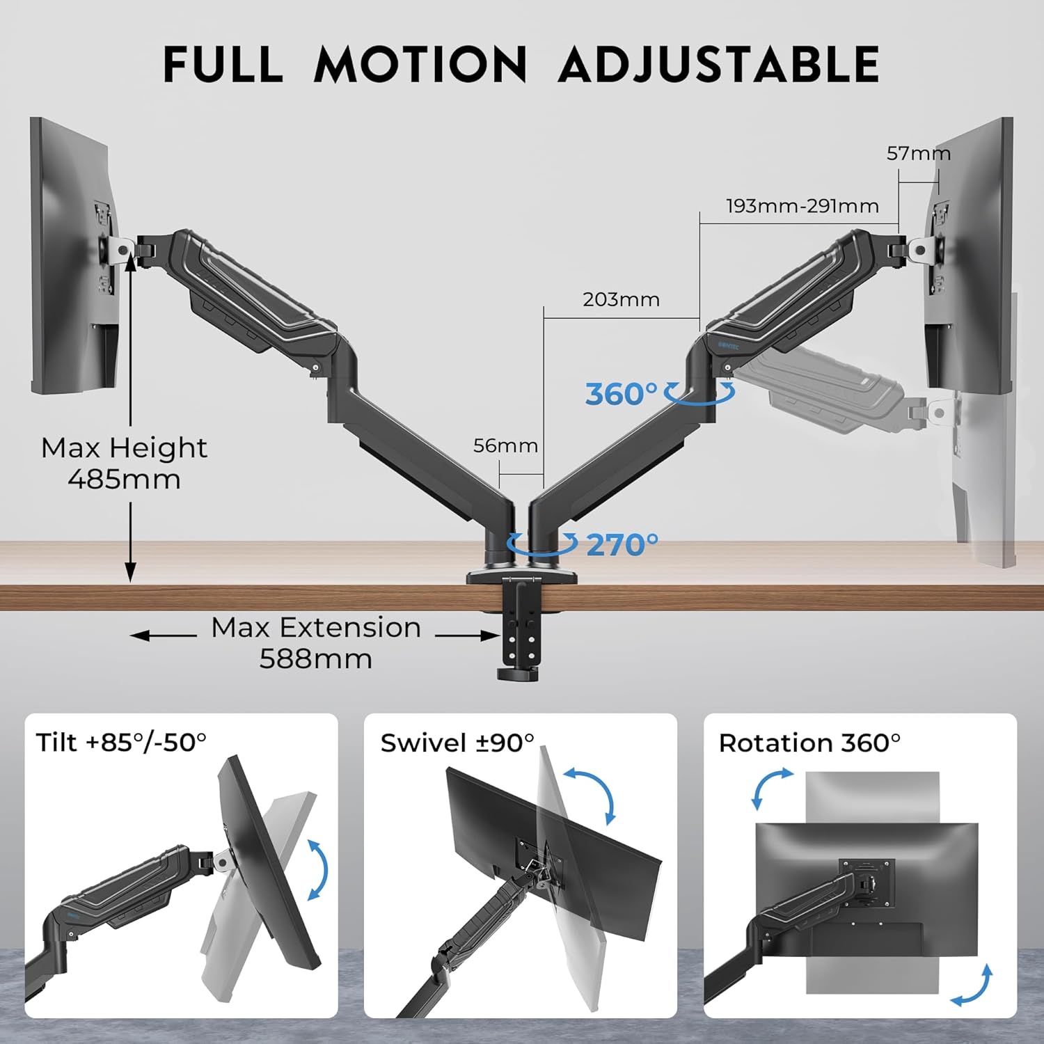 Thumbnail 4 de BONTEC Monitor Halterung 2 Monitore 14–34 Zoll