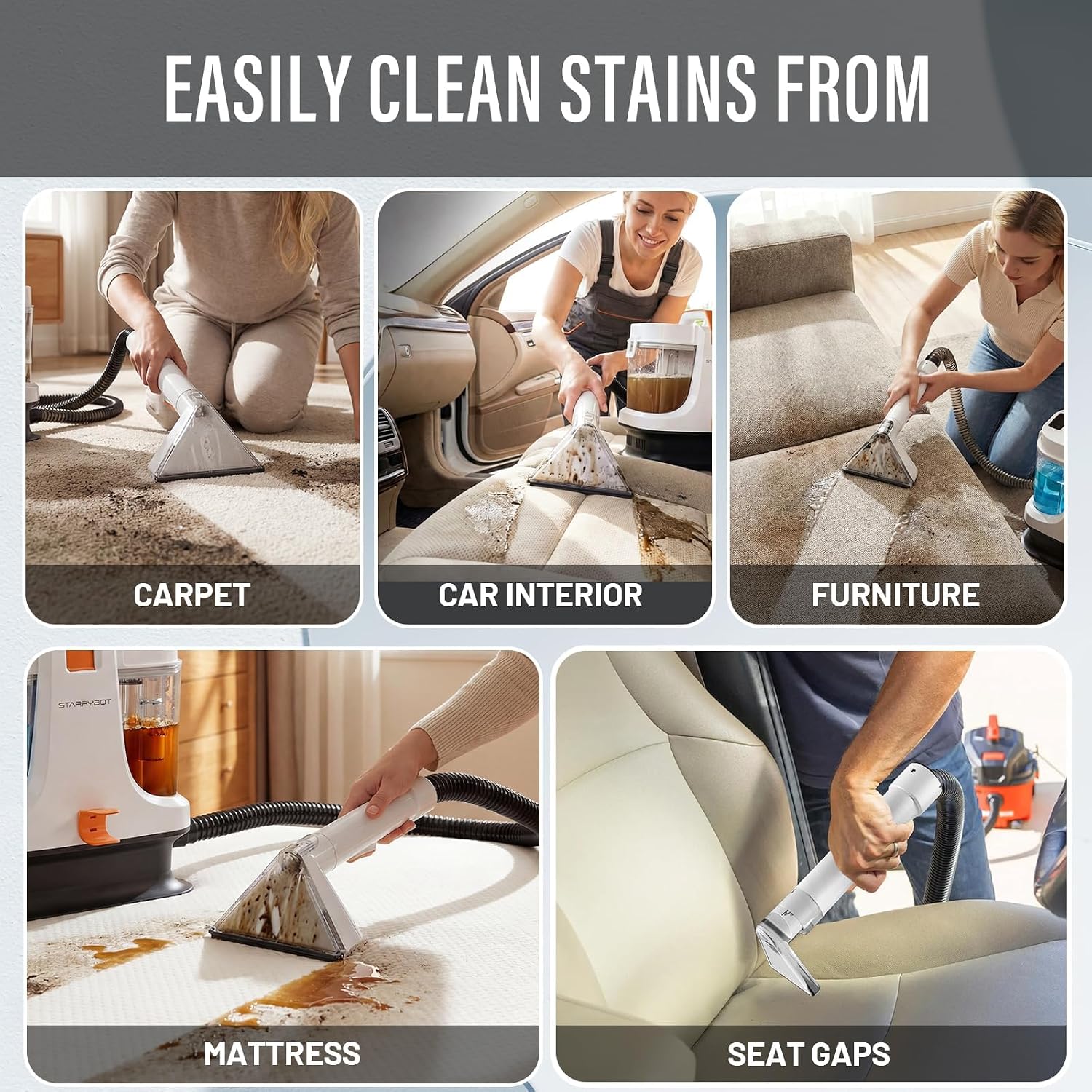 Detalle 2 de STARRYBOT C-AC2501 Upholstery Cleaner, 18,000 Pa Suction, White