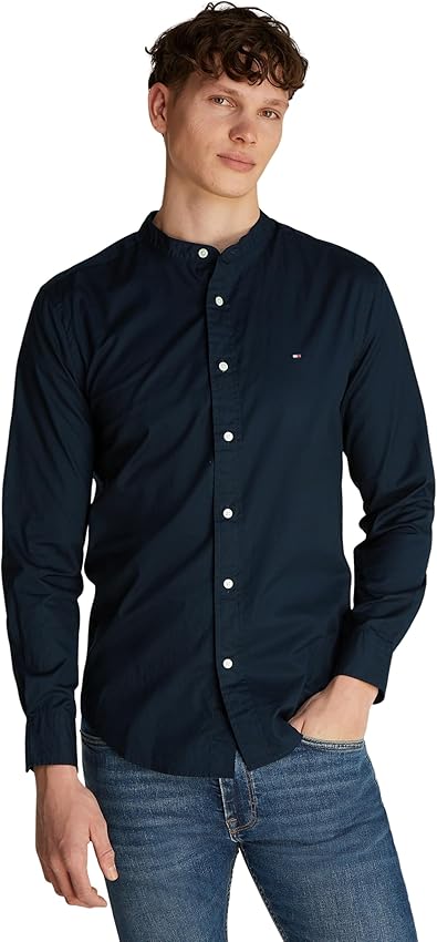 Detalle de Tommy Hilfiger Camisa Flex Poplin Mao M Azul 100% algodón