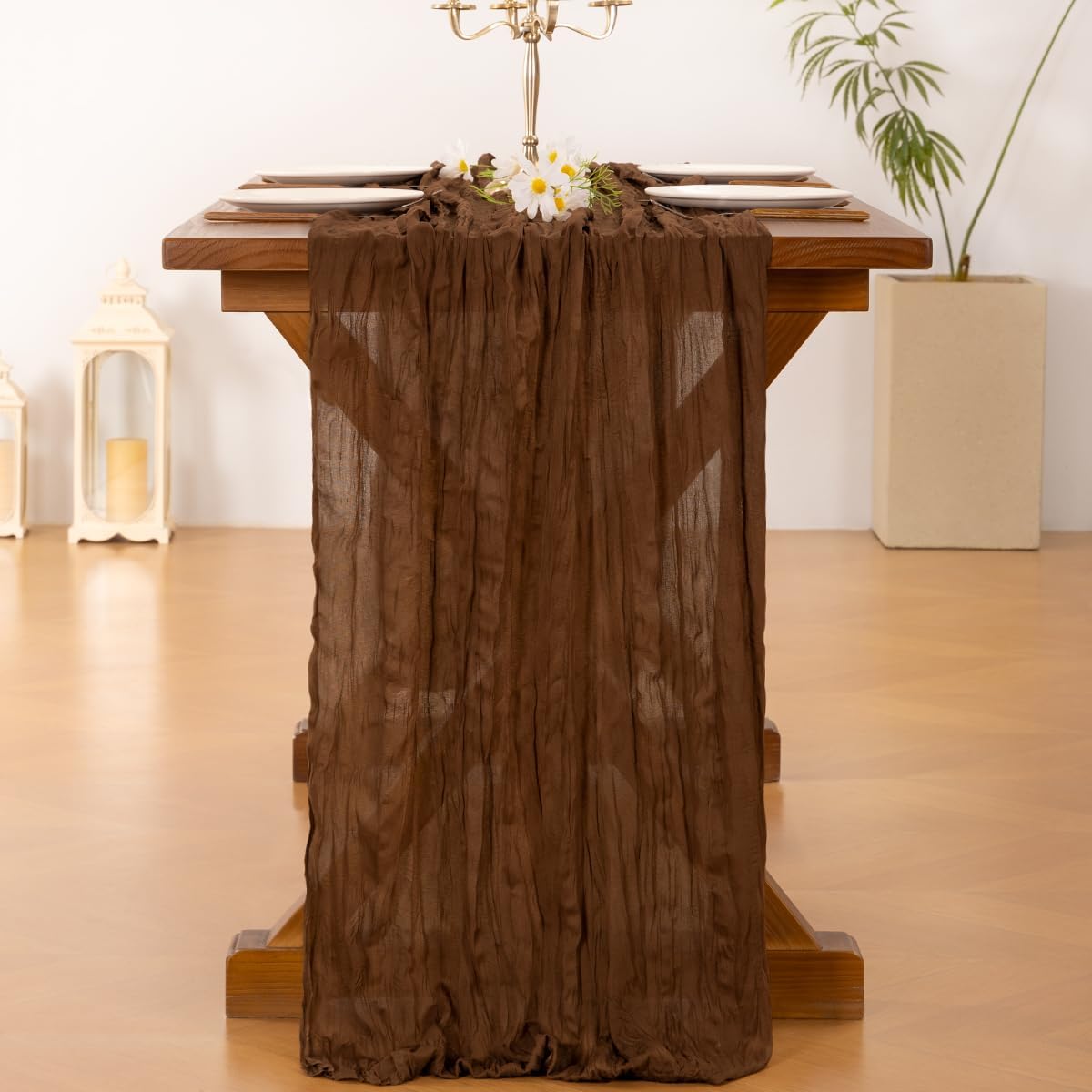 Detalle 1 de Socomi 10pcs Brown Cheesecloth Table Runner 120" ๐ท