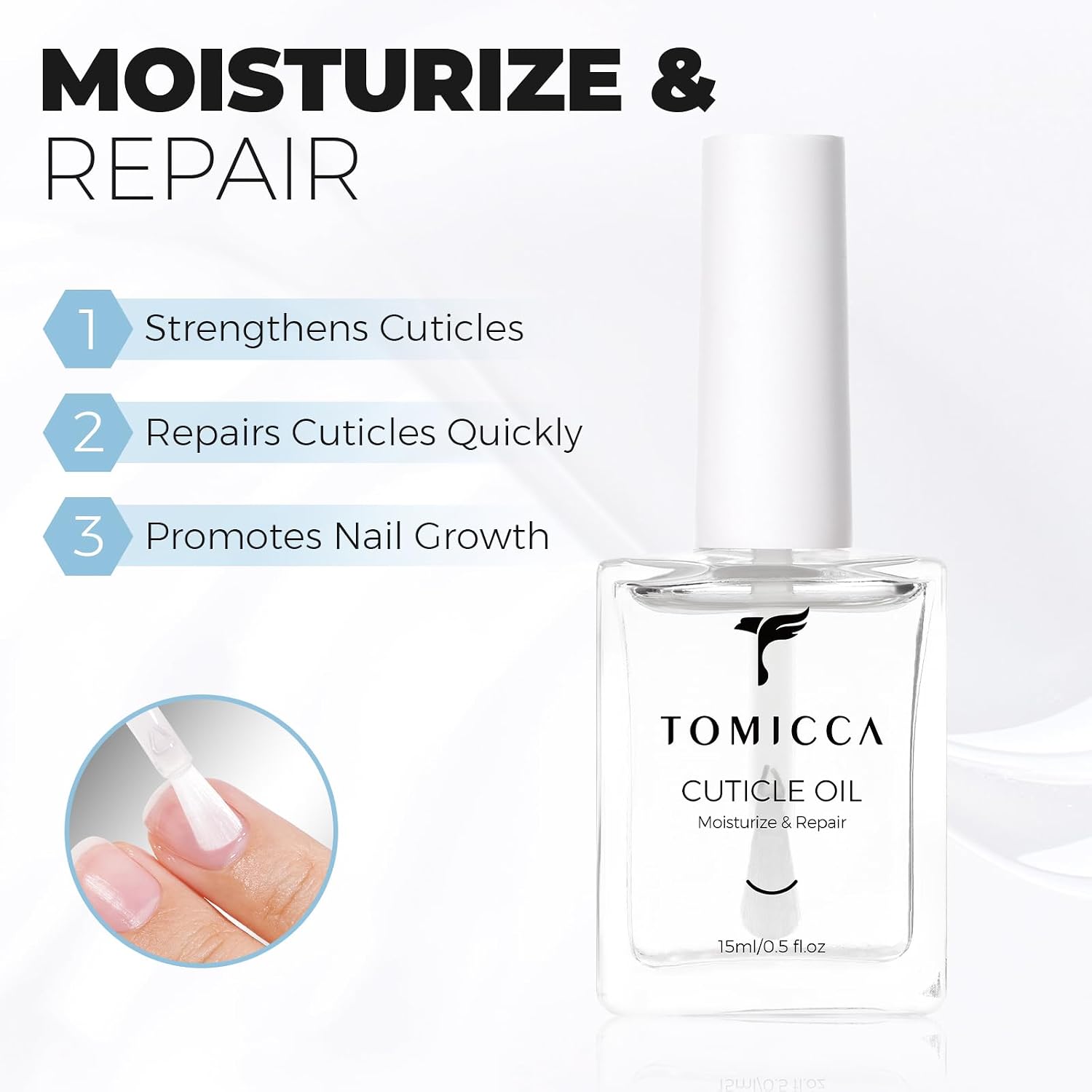 Detalle 2 de TOMICCA Huile Cuticules Ongles 15ml – Soin régénérant et hydratant pour cuticules et ongles