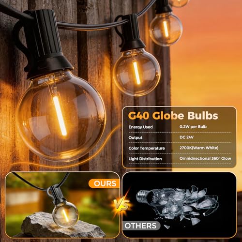 Thumbnail 6 de VenzBlomia Solar Festoon Lights Outdoor 16.3M/53.5FT with Remote – G40 LED, USB Backup