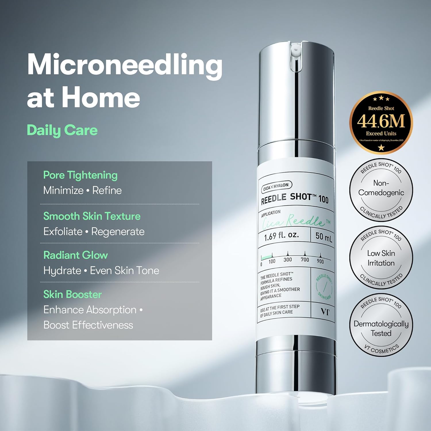 Detalle de VT COSMETICS CICA Reedle Shot 100 spicule microneedling serum (50ml) for pore care & texture