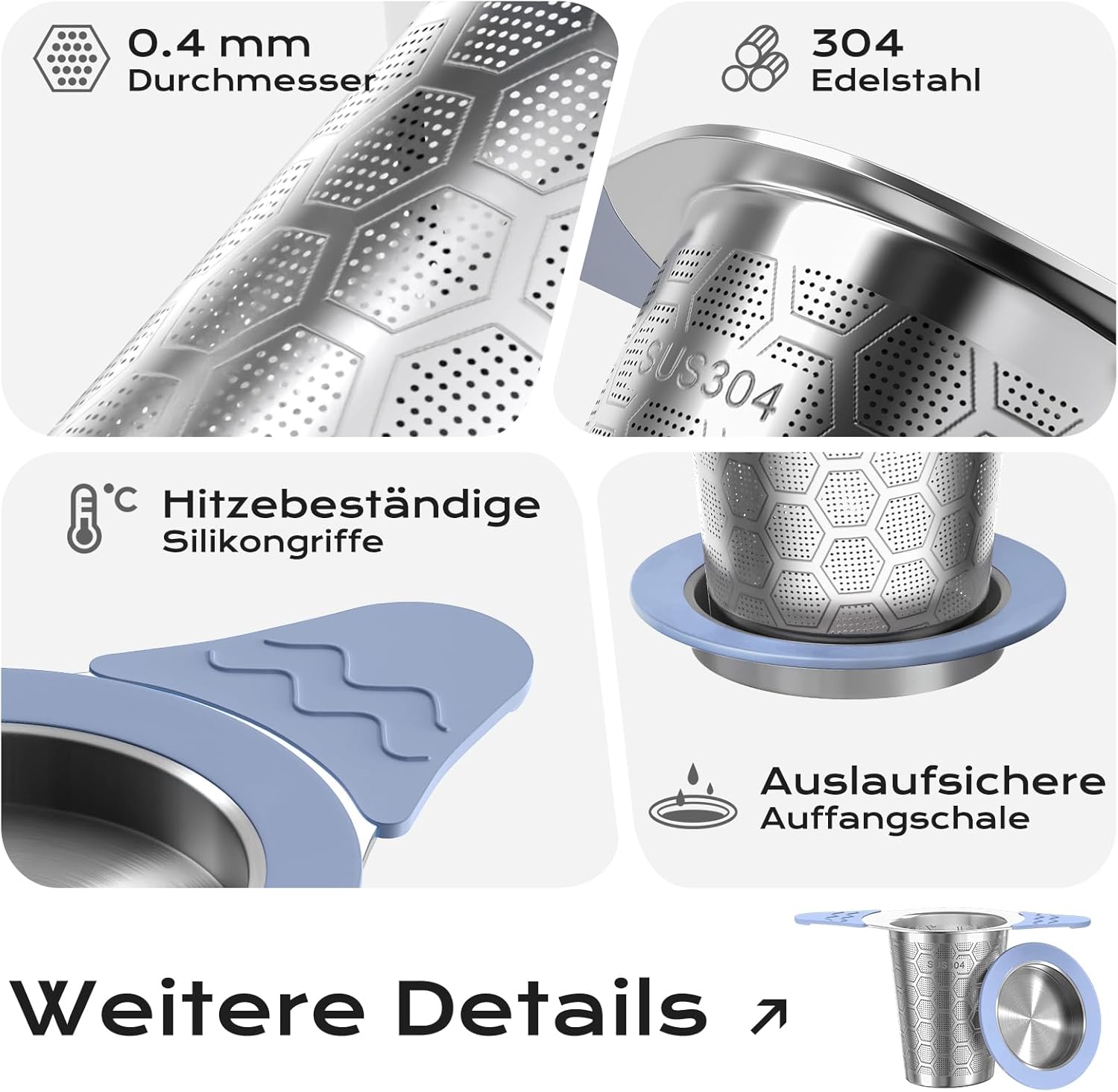 Thumbnail 1 de yomanta Teesieb mit Deckel aus 304 Edelstahl – breiter Griff mit hitzebeständigem Silikon