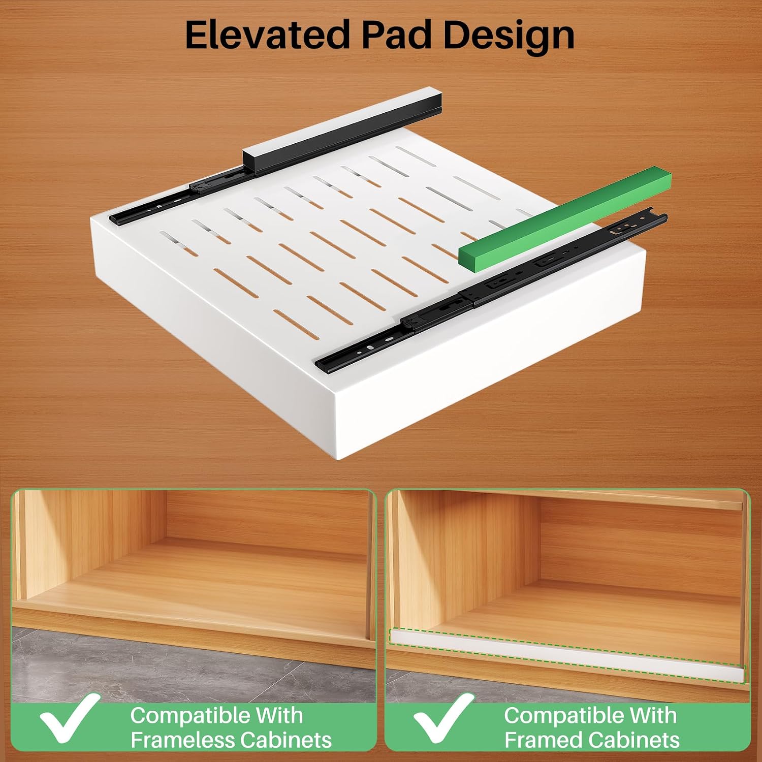 Detalle de 2-Pack Pull-Out Cabinet Organizer (21" Deep) — Heavy-Duty Full-Extension Slide Out Drawers for Frameless Cabinets, White