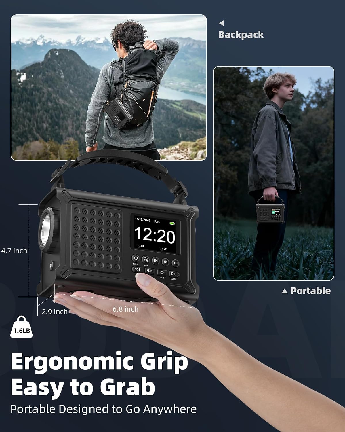 Thumbnail 6 de 12000mAh Kurbelradio von Roxicosly – DAB+/UKW, Bluetooth 5.0, Solarpanel & Notfall-Dynamo